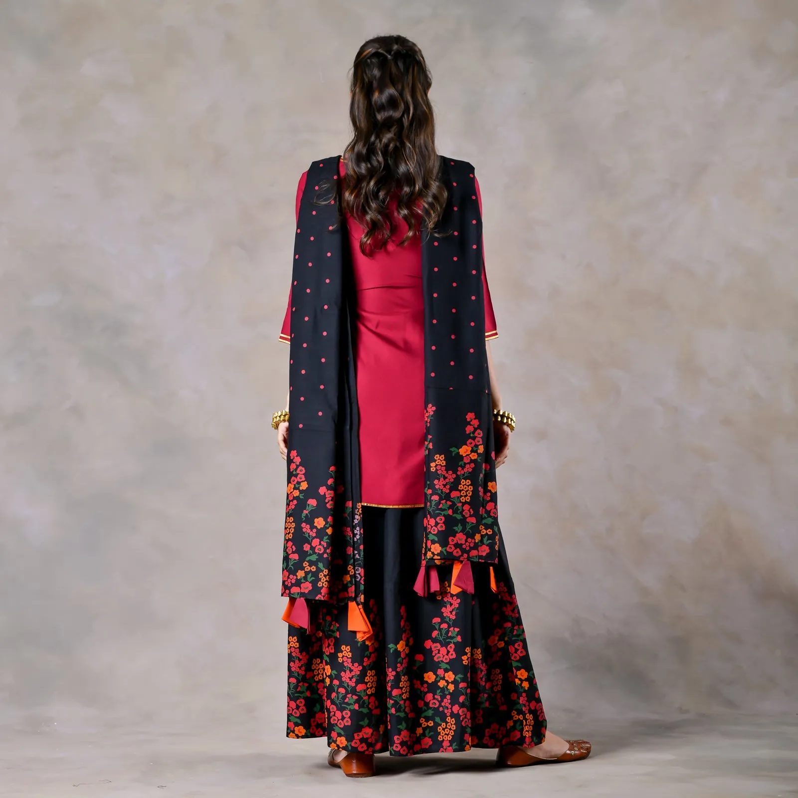Maroon Black Palazzo Set for Women with Dupatta