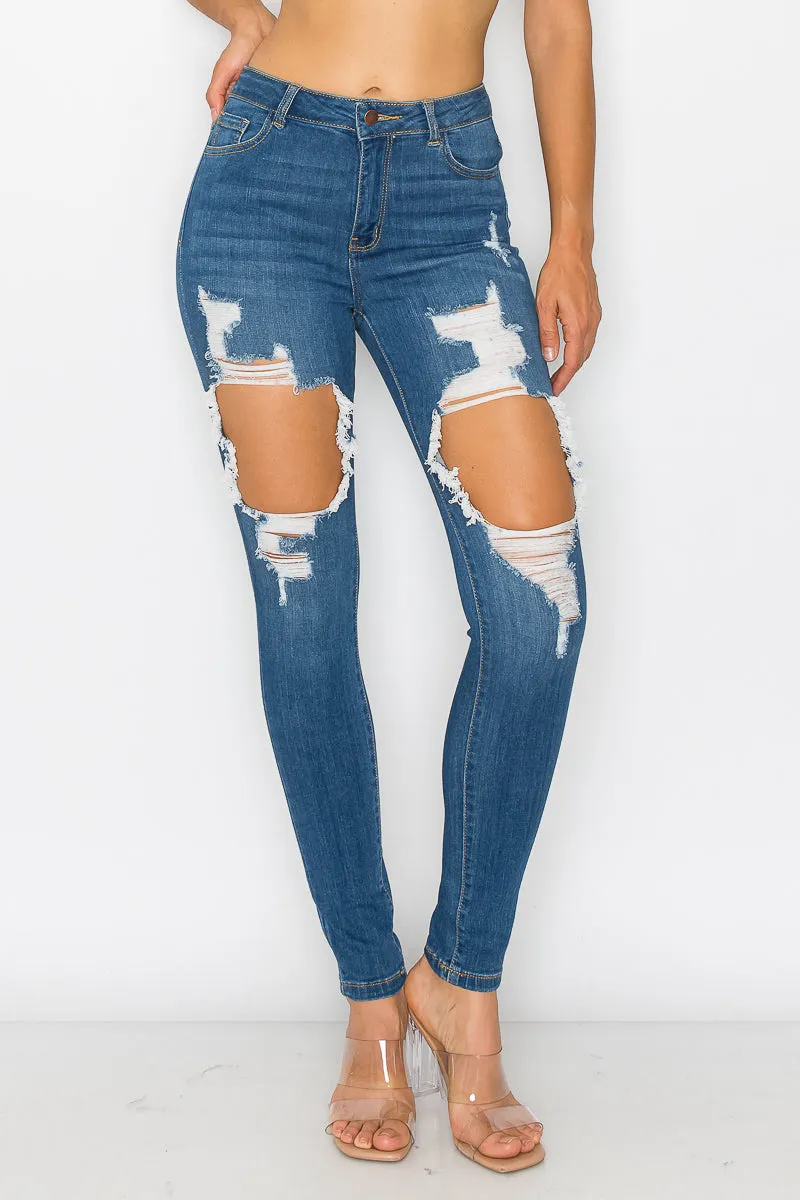 Maya - High Rise Destructed Rayon Stretch Skinny