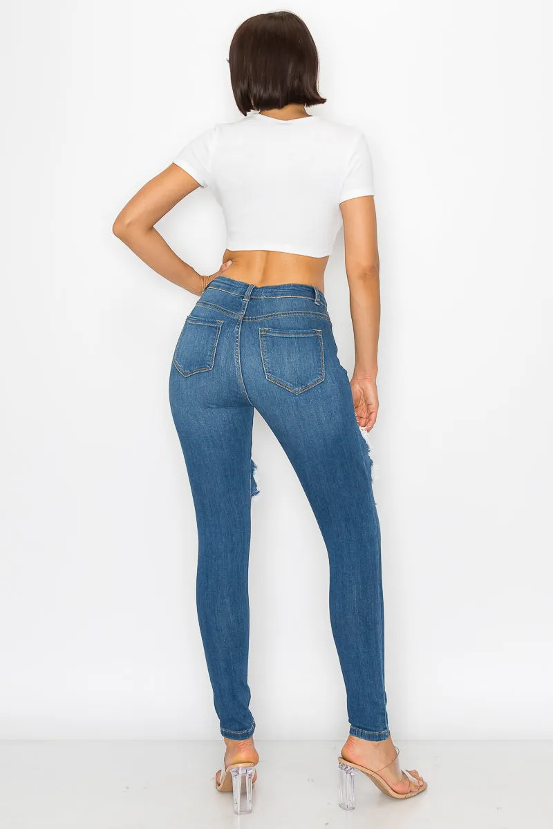 Maya - High Rise Destructed Rayon Stretch Skinny
