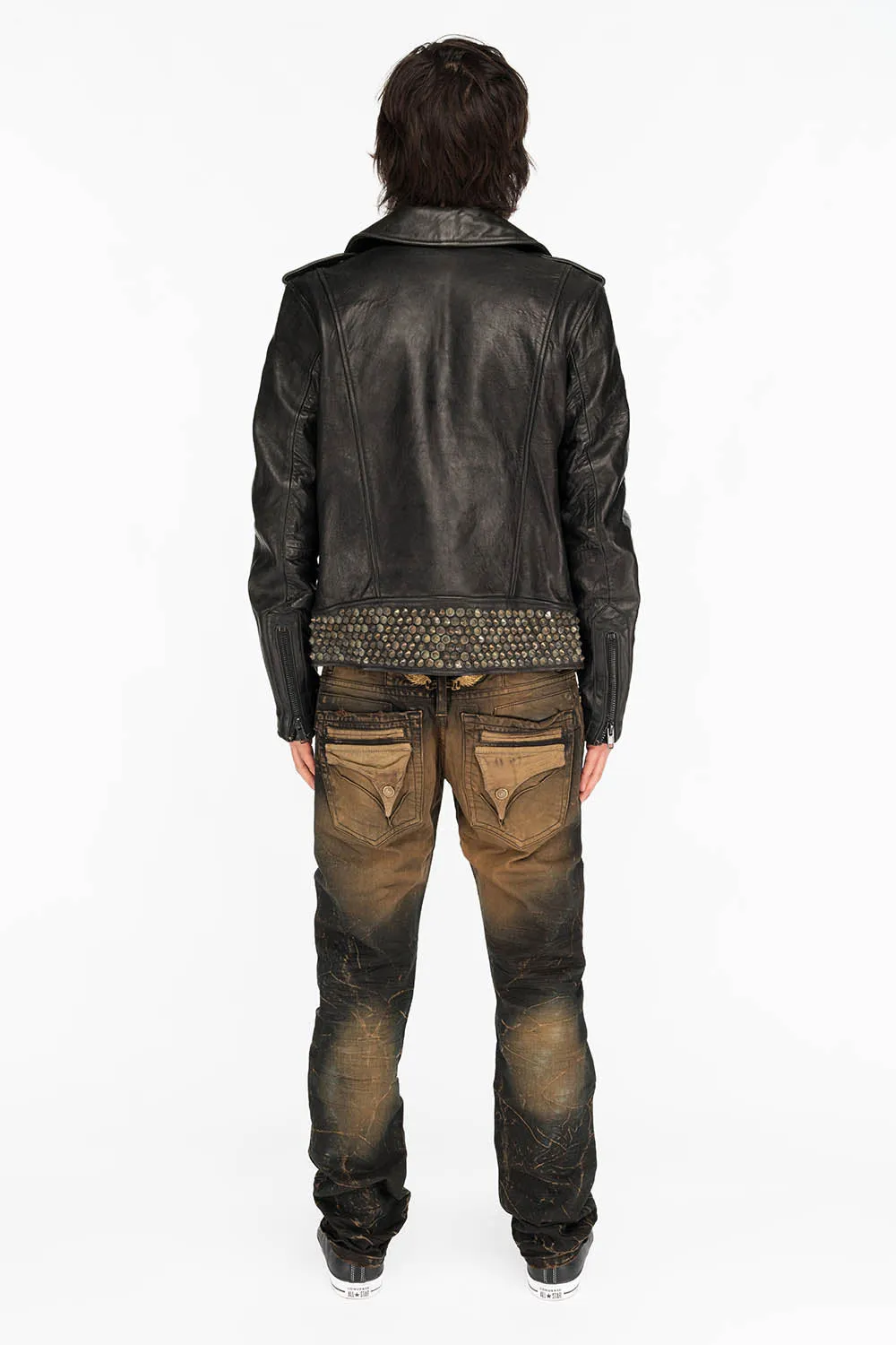 MENS LONG FLAP POCKET SKINNY JEANS IN 4D DARK OXIDO