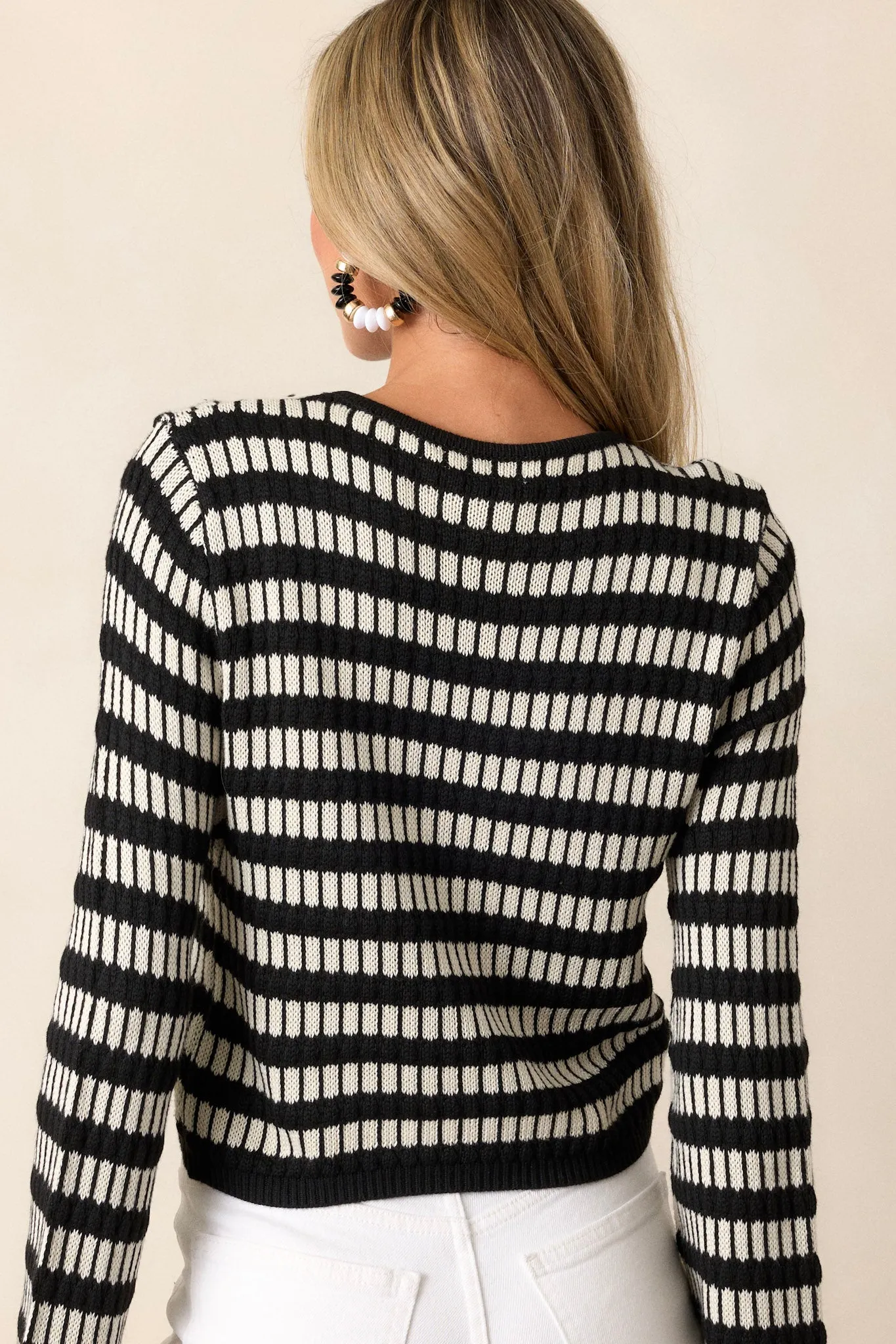 Midnight Reverie Black & Ivory Stripe Long Sleeve Top