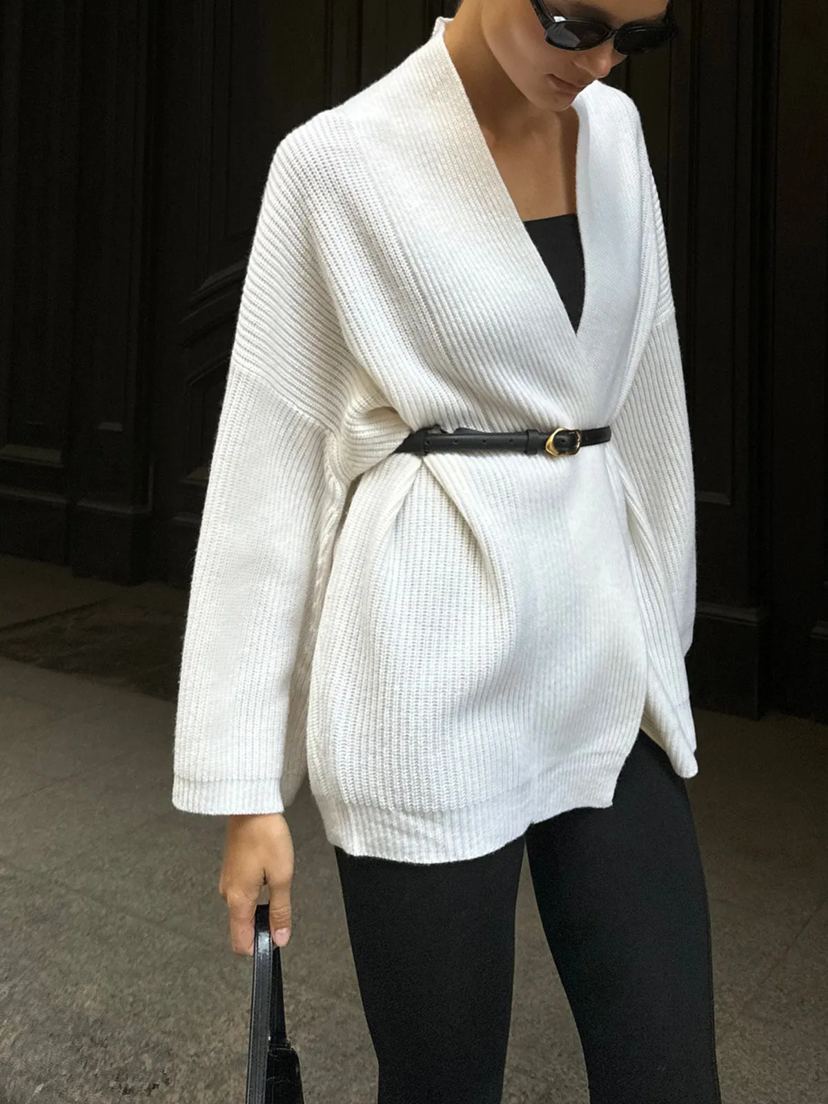 Minimalist Ribbed Belted Cardigan