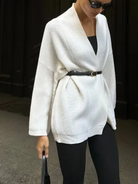 Minimalist Ribbed Belted Cardigan