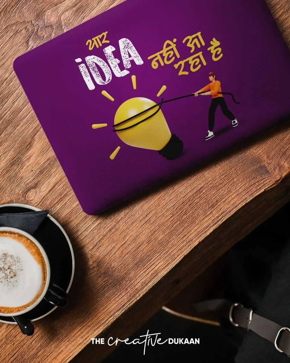 Purple Bright Funny Laptop Skin With The Text Idea Nahi Aa Rha Hai