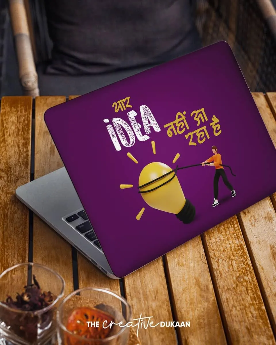 Purple Bright Funny Laptop Skin With The Text Idea Nahi Aa Rha Hai