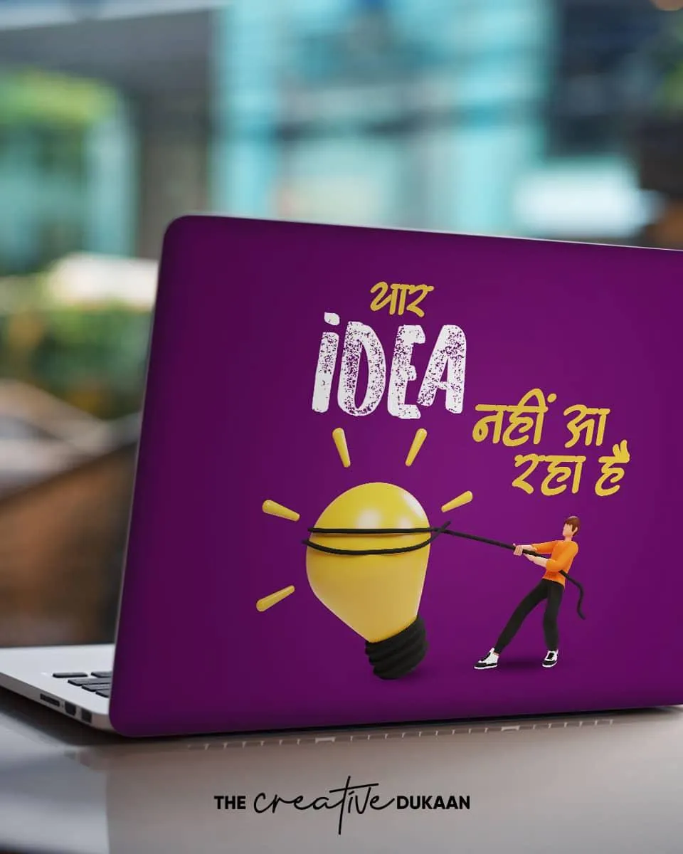 Purple Bright Funny Laptop Skin With The Text Idea Nahi Aa Rha Hai