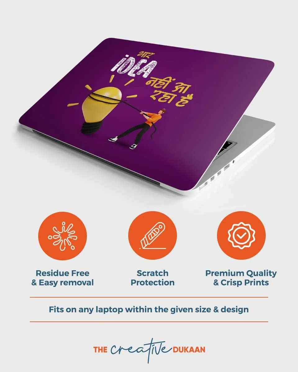 Purple Bright Funny Laptop Skin With The Text Idea Nahi Aa Rha Hai