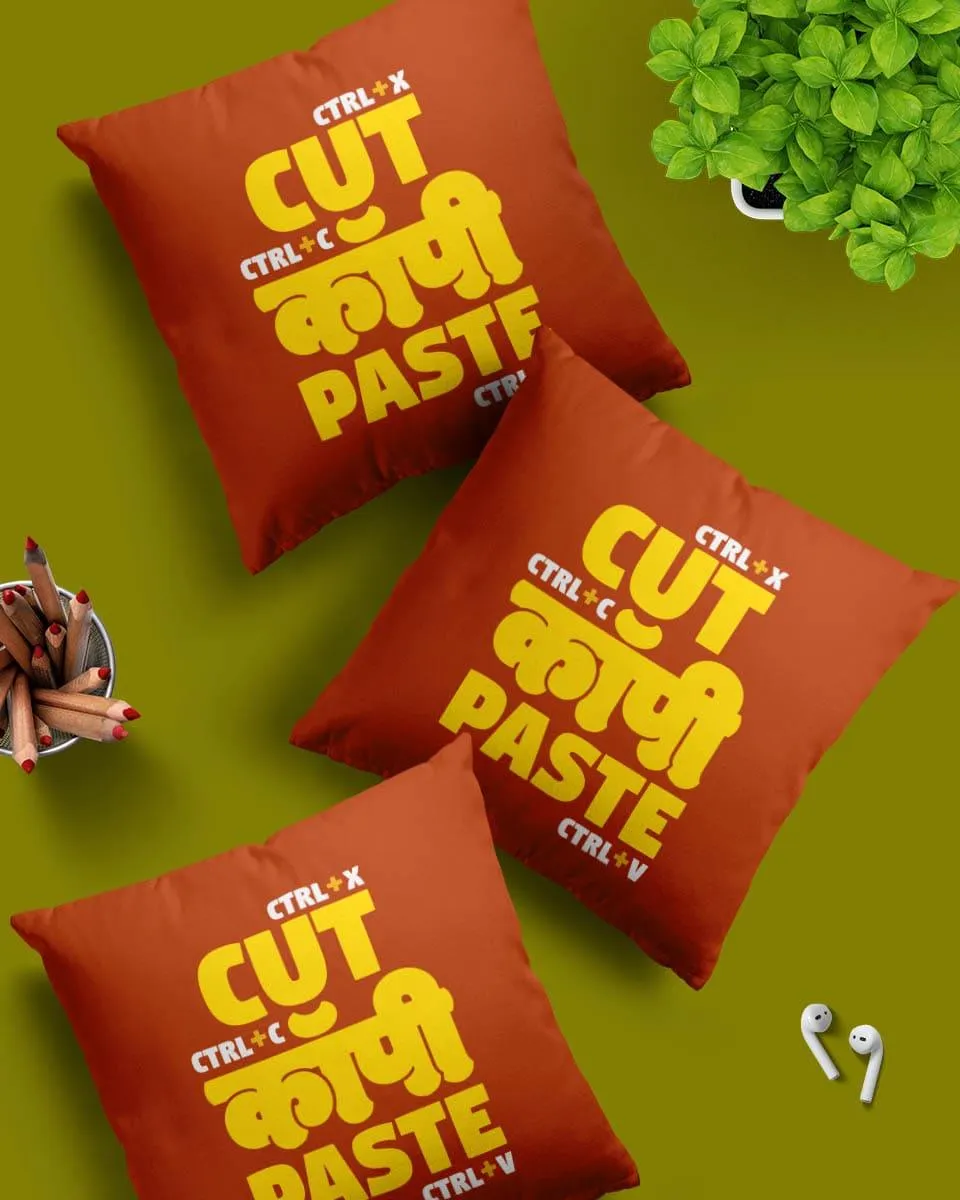 Red Cushion Cover With Cut Copy Paste Funny Text