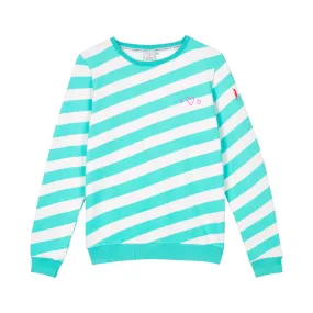 Scamp & Dude Adult Super Soft Sweatshirt - aqua with white stripes