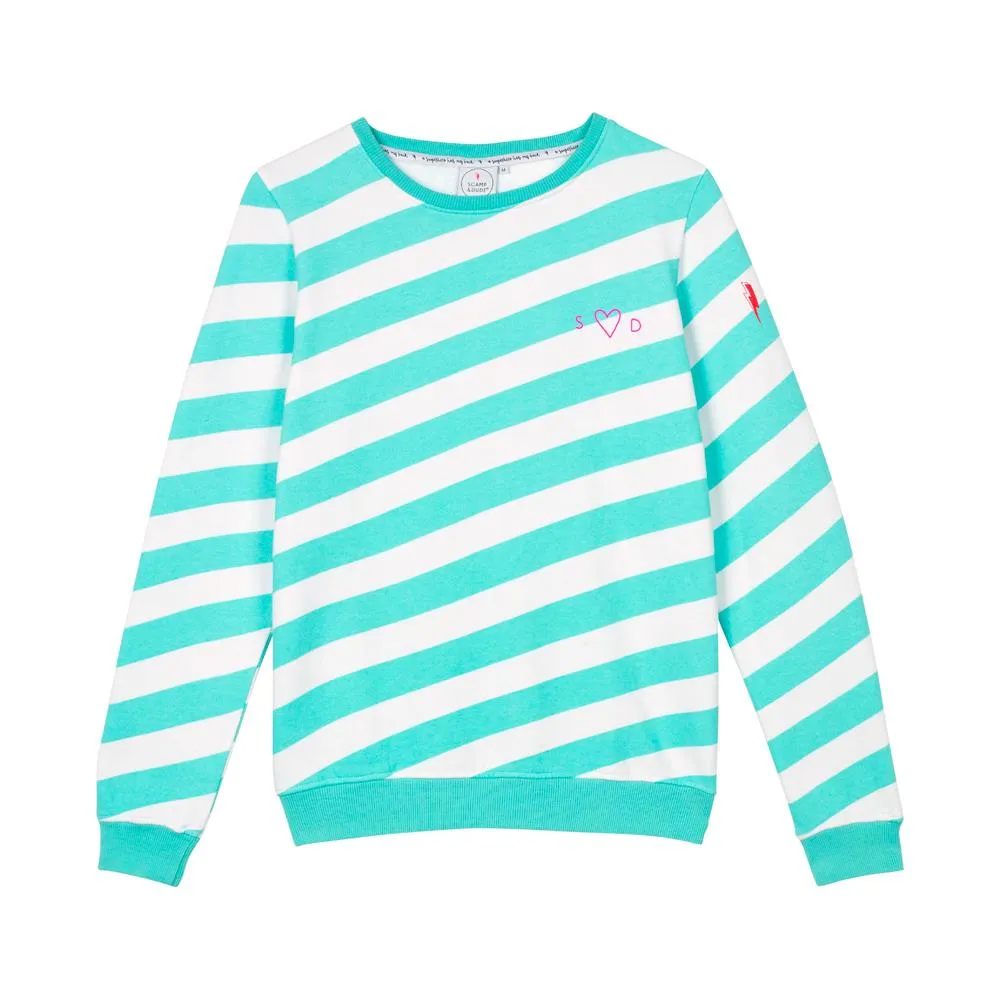 Scamp & Dude Adult Super Soft Sweatshirt - aqua with white stripes