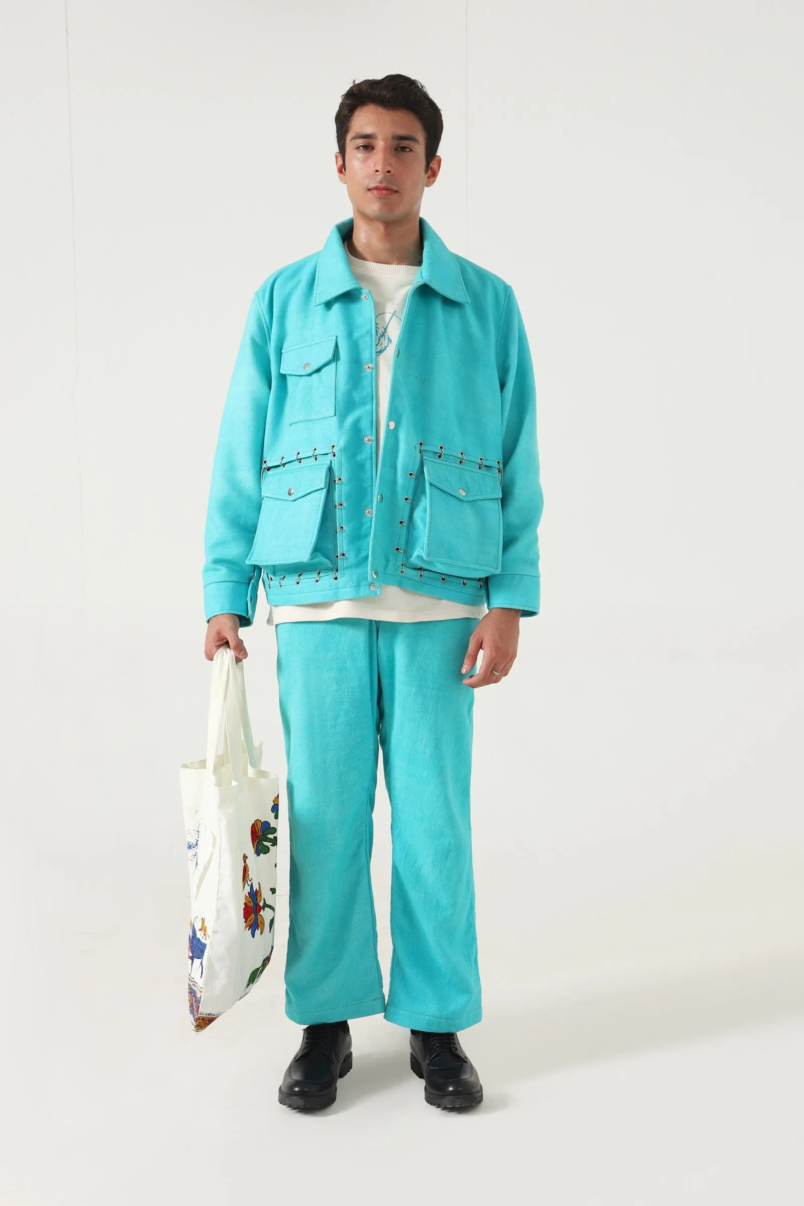 SKY BLUE HANDWOVEN PANTS