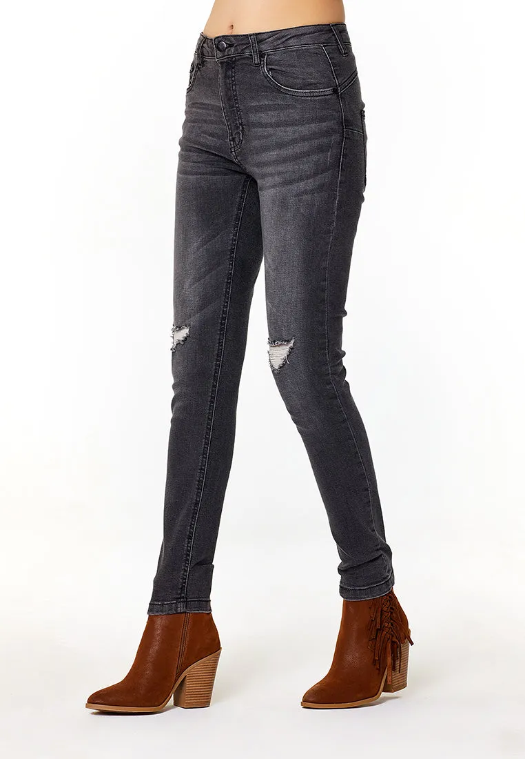 slim fit distressed jeans