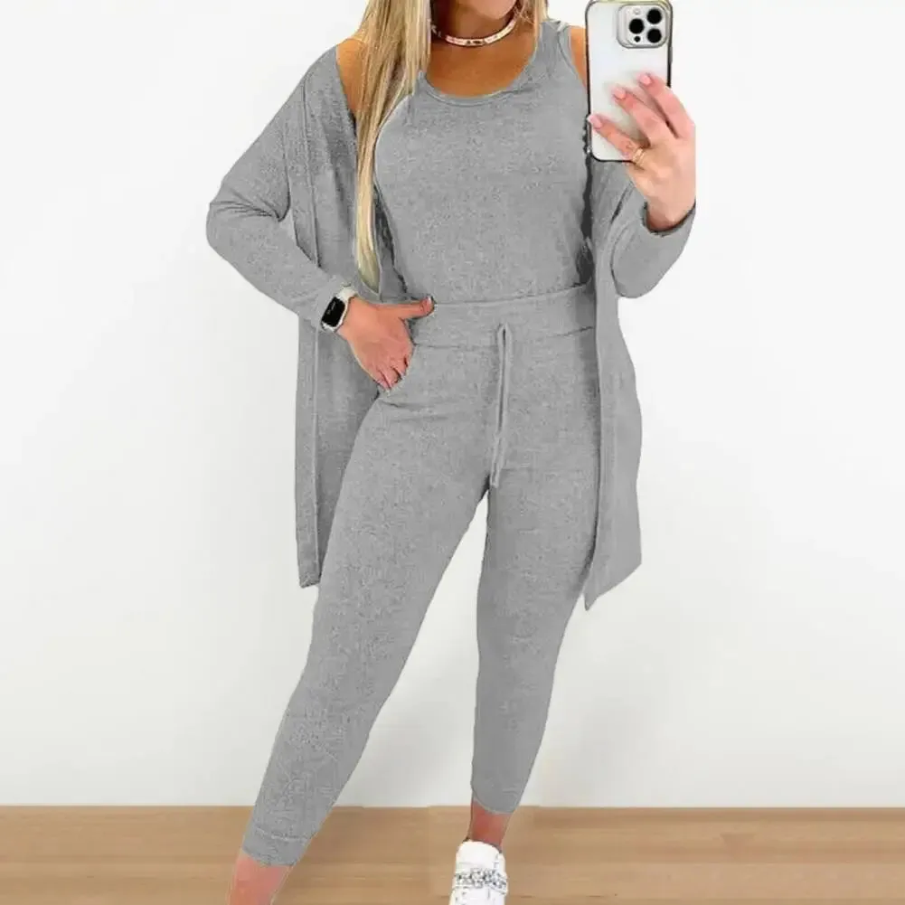 Slim-fit Vest Trousers Set Women Winter Tracksuit Versatile 3-piece Women's Tracksuit Stylish Vest Slim Pants for Fall/winter