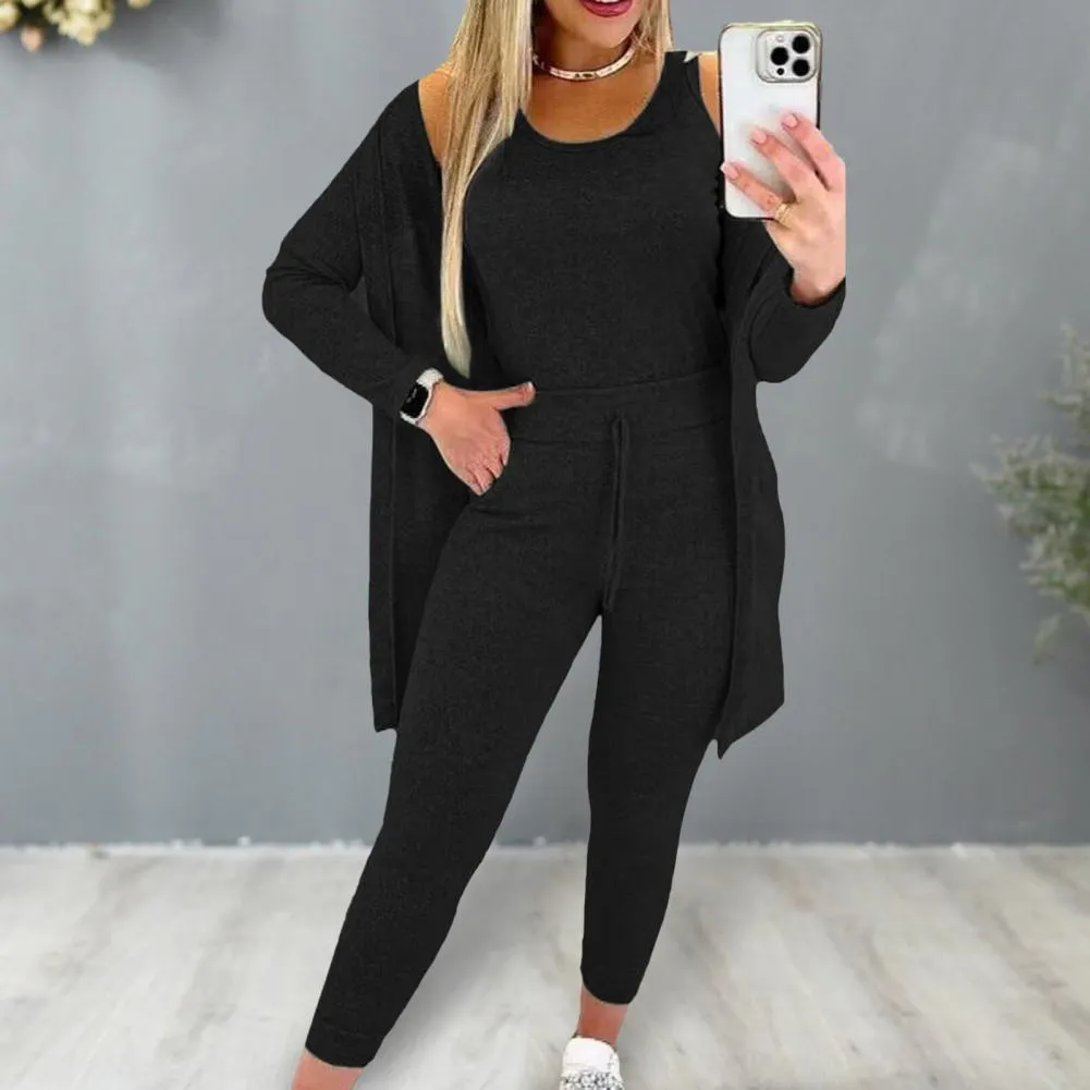 Slim-fit Vest Trousers Set Women Winter Tracksuit Versatile 3-piece Women's Tracksuit Stylish Vest Slim Pants for Fall/winter
