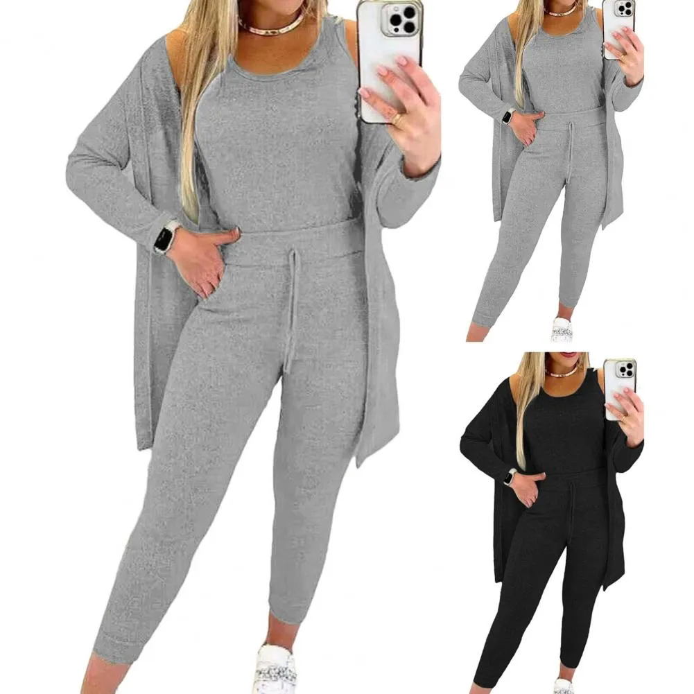 Slim-fit Vest Trousers Set Women Winter Tracksuit Versatile 3-piece Women's Tracksuit Stylish Vest Slim Pants for Fall/winter