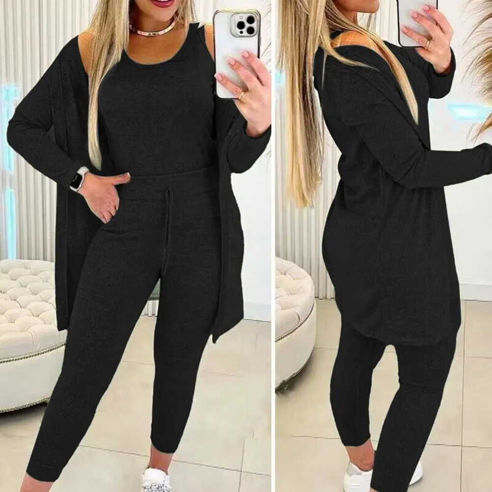 Slim-fit Vest Trousers Set Women Winter Tracksuit Versatile 3-piece Women's Tracksuit Stylish Vest Slim Pants for Fall/winter