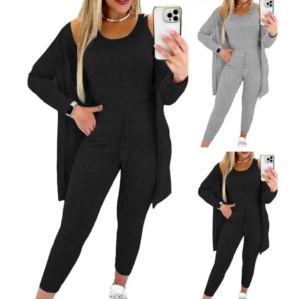 Slim-fit Vest Trousers Set Women Winter Tracksuit Versatile 3-piece Women's Tracksuit Stylish Vest Slim Pants for Fall/winter
