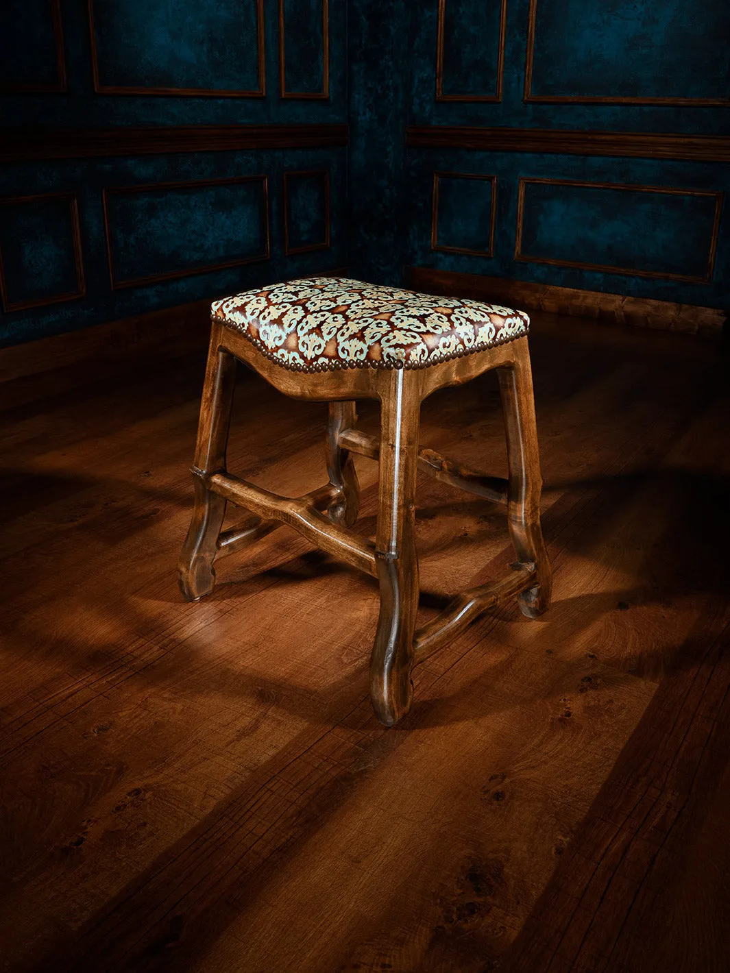 Western Stanley Tooled Leather Saddle Stool