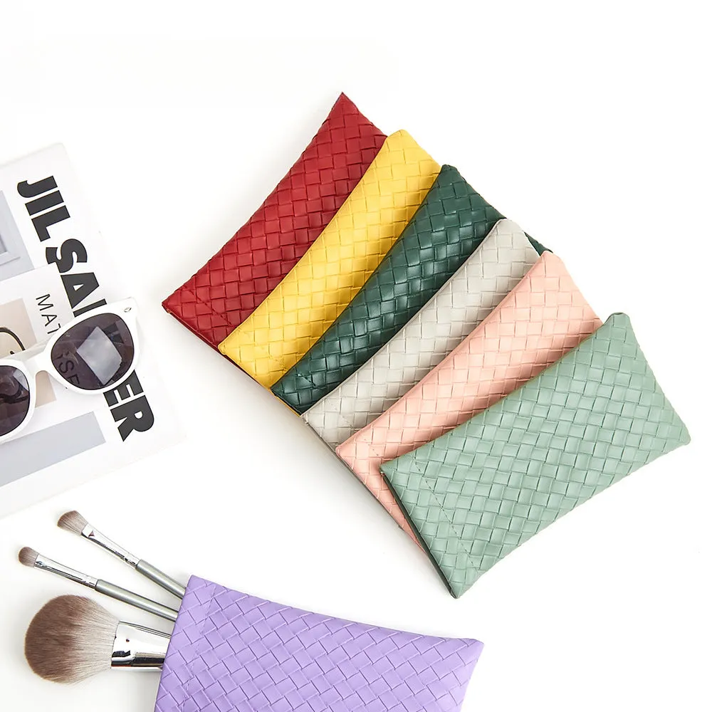Whoelsale Solid Color Woven PVC Leather Eyewear Storage Bag