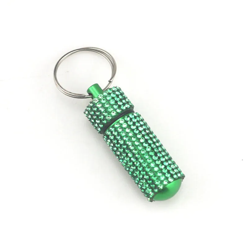 Wholesale 100PCS Aluminum Alloy Diamond Inlaid Portable Medicine Bottle Keychain