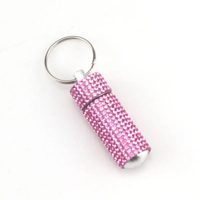 Wholesale 100PCS Aluminum Alloy Diamond Inlaid Portable Medicine Bottle Keychain