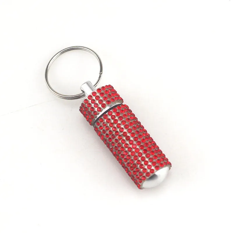 Wholesale 100PCS Aluminum Alloy Diamond Inlaid Portable Medicine Bottle Keychain
