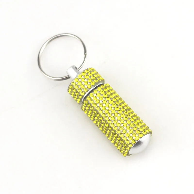 Wholesale 100PCS Aluminum Alloy Diamond Inlaid Portable Medicine Bottle Keychain