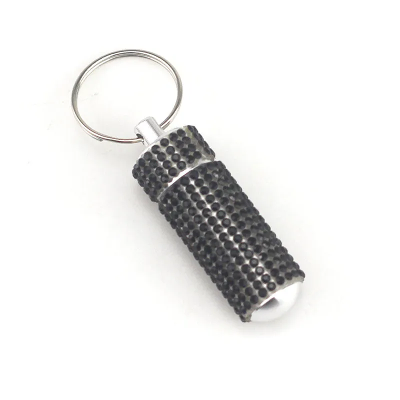 Wholesale 100PCS Aluminum Alloy Diamond Inlaid Portable Medicine Bottle Keychain