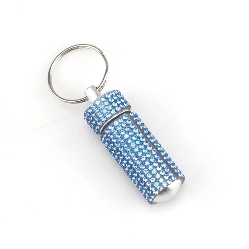 Wholesale 100PCS Aluminum Alloy Diamond Inlaid Portable Medicine Bottle Keychain