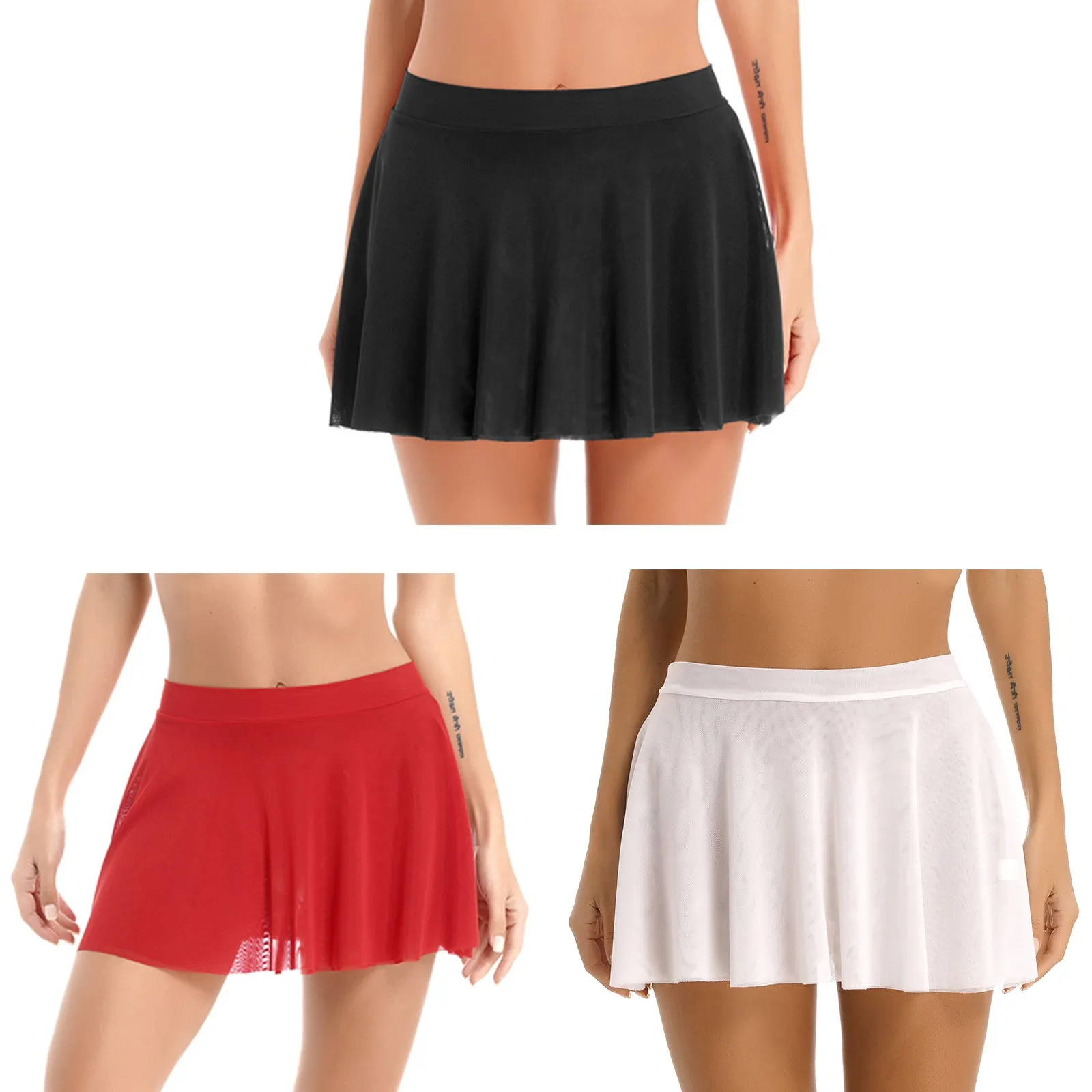 Womens Mini Skirt Double Layers Mesh Ruffle A-line Skirt Ladies Casual Solid Color High Waist Miniskirt for Nightwear Sleepwear