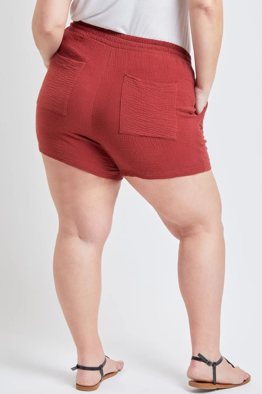 Women's Plus Size Double Gauze Drawstring Shorts
