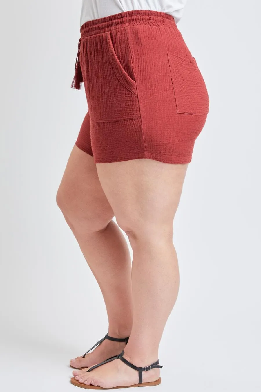 Women's Plus Size Double Gauze Drawstring Shorts