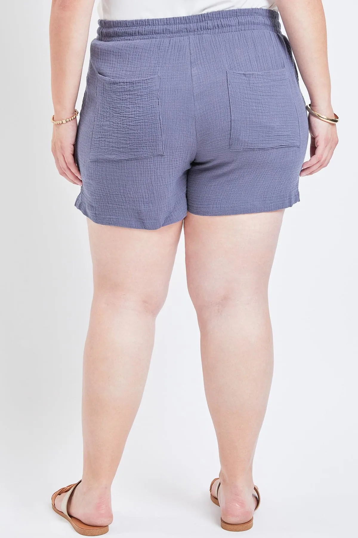 Women's Plus Size Double Gauze Drawstring Shorts
