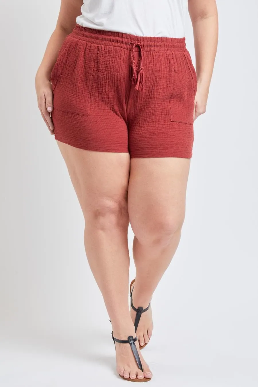 Women's Plus Size Double Gauze Drawstring Shorts