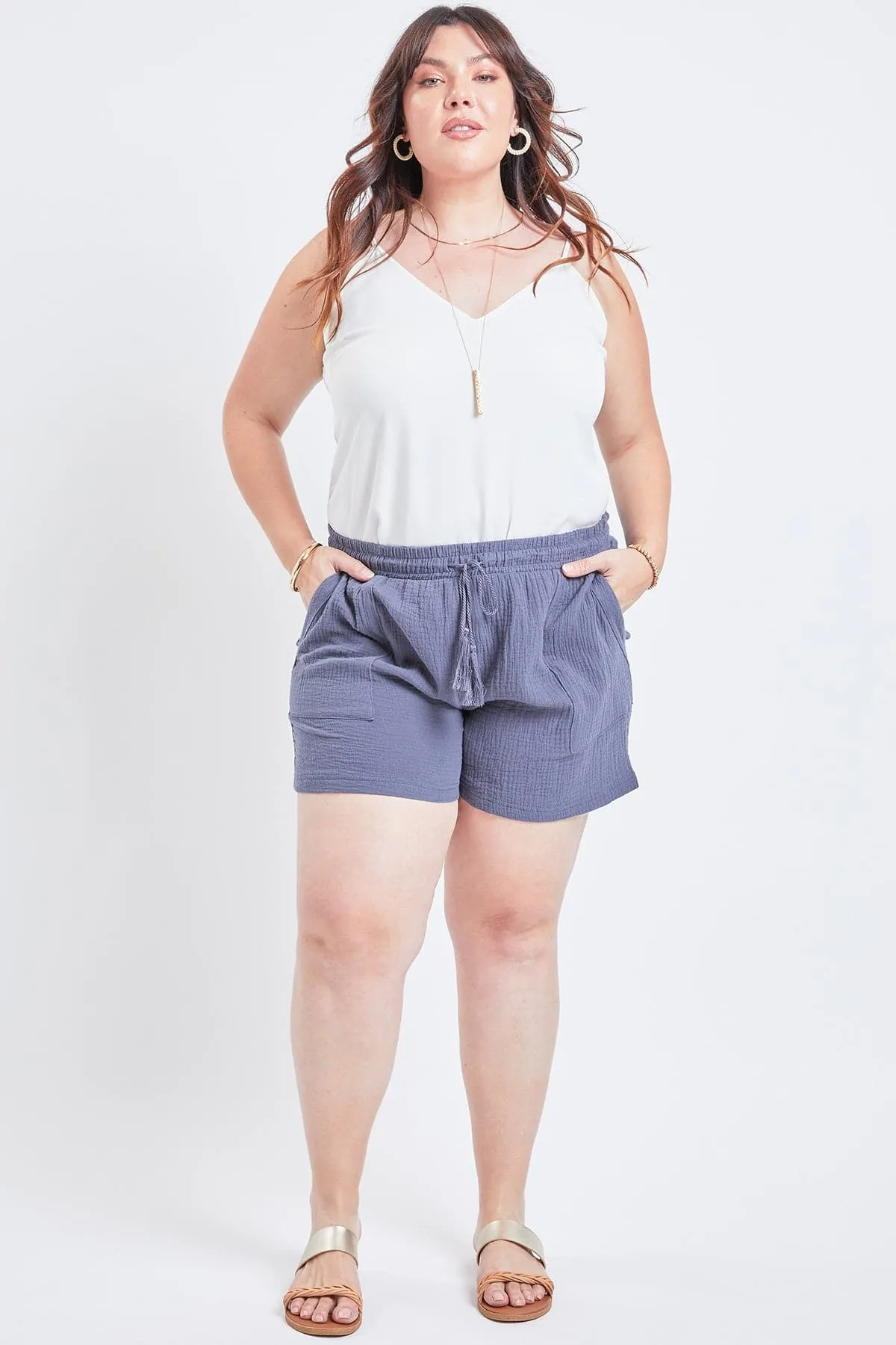 Women's Plus Size Double Gauze Drawstring Shorts