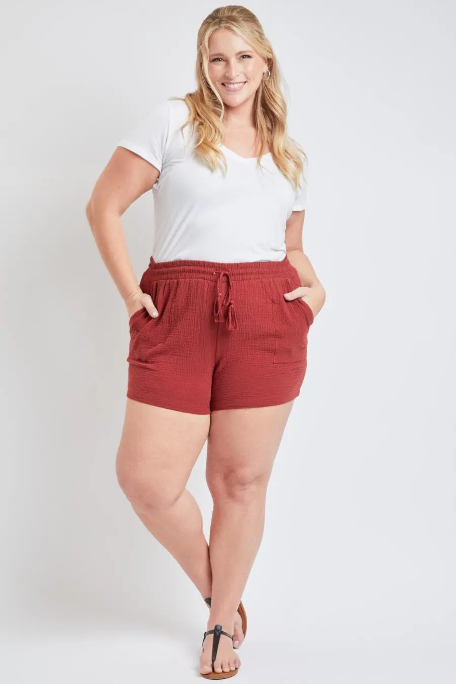 Women's Plus Size Double Gauze Drawstring Shorts