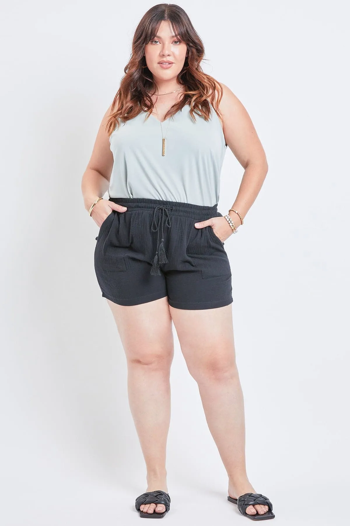 Women's Plus Size Double Gauze Drawstring Shorts