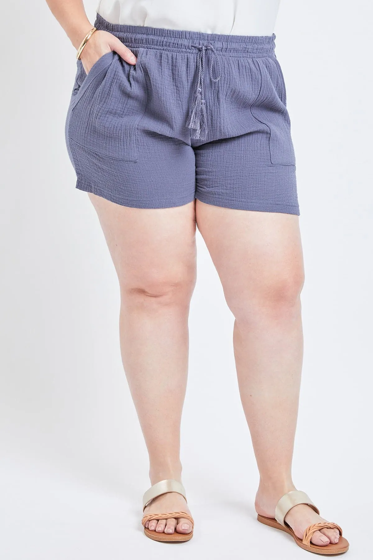 Women's Plus Size Double Gauze Drawstring Shorts