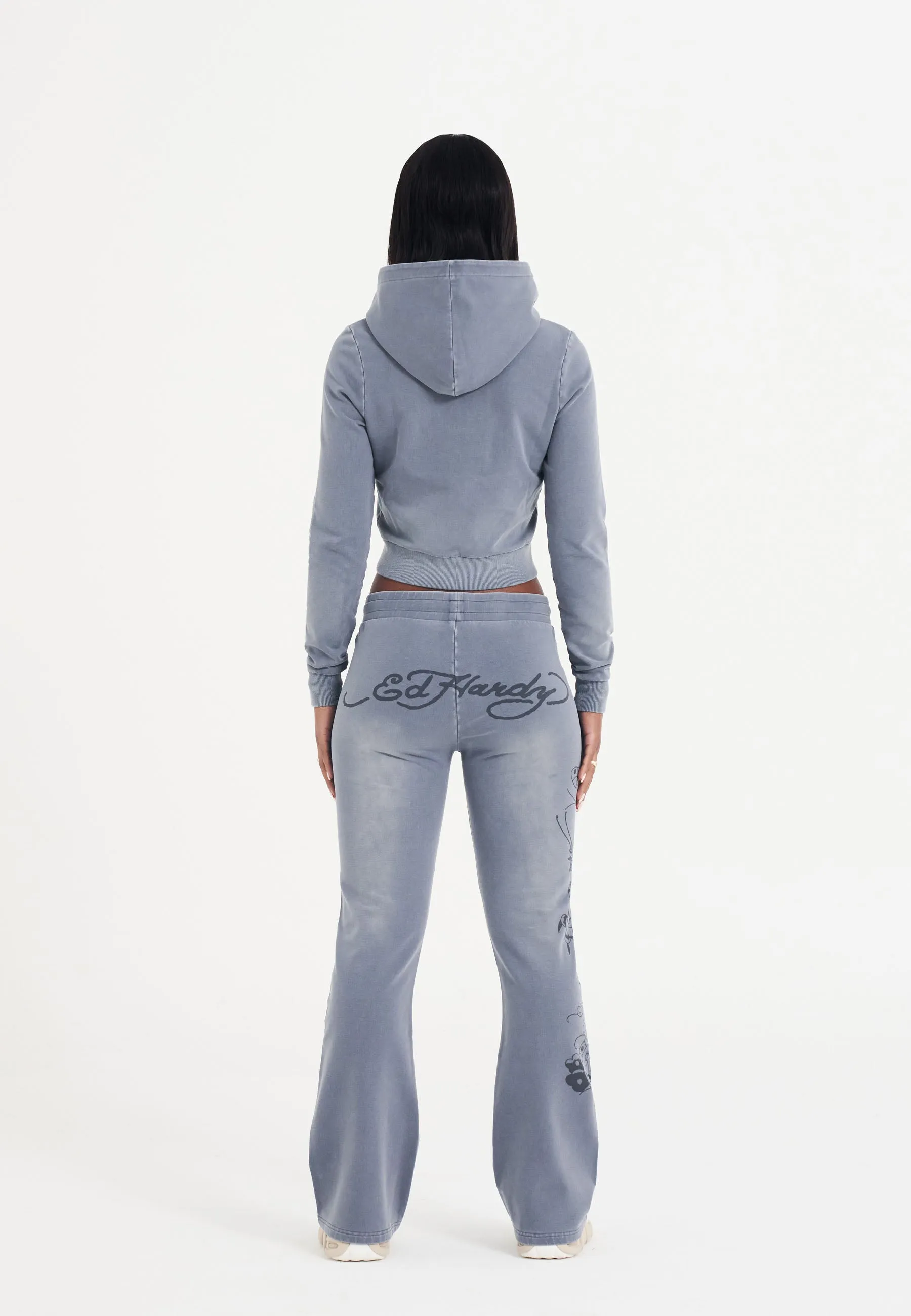 Womens Watchingfly Cropped Zip Thru Hoodie - Washed Grey